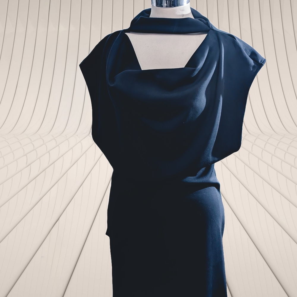 Shameless Free People Navy Blue Sheath Dress with Cowl Neck